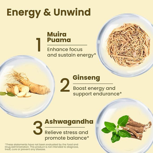 Ginseng Ashwagandha Gingko Tribulus, Herbal Supplements 60 Capsules, Adaptogen Energy Stamina Immune Antioxidants Gut Health, Made in The USA