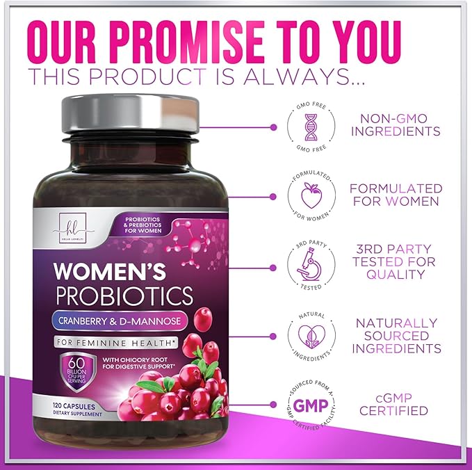 Probiotics for Women - 60 Billion CFU & 16 Strains for pH Balance, Vaginal & Digestive Support, Women's Probiotic with Cranberry for Gut Health, Urinary & Immune Support, Shelf Stable - 120 Capsules