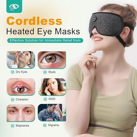 uncn Heated Eye Mask Cordless for Dry Eye Relief, 2500mAh Battery Rechargeable Warm Eye Compress for Light Blocking, Travel, Home, or Office Use