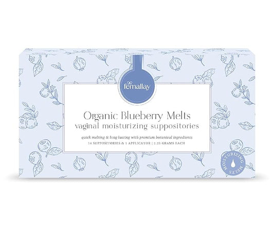 Femallay Organic Vaginal Moisturizing Suppository Melts - 100% Natural Suppositories for Vaginal Odor and Dryness Relief, Ultra-Hydrating Fast-Acting Comfort (Blueberry)