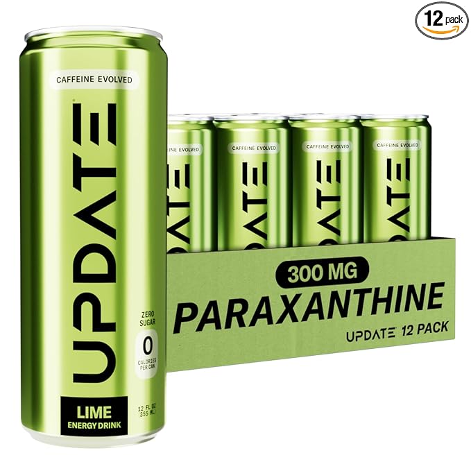 Drink Update Energy Drink with Paraxanthine - Jitter Free, Crash Free, No Overstimulation, No Withdrawal - Caffeine and Sugar Free (Lime, 12 Pack)
