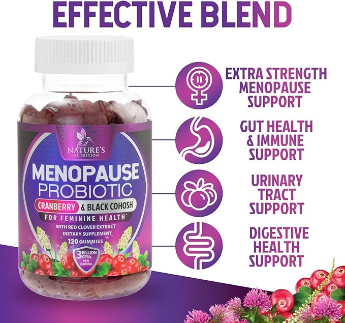 Menopause Supplements for Women - 3 Billion CFU Natural Menopause Relief for Mild Hot Flashes & Night Sweats, PH, Vaginal Health Support Probiotics for Women Gummy, Probiotic Supplement - 120 Gummies