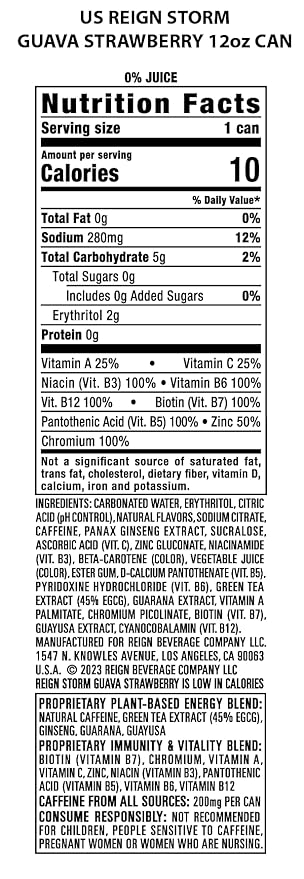 REIGN Storm, Guava Strawberry, Fitness & Wellness Energy Drink, 12 Fl Oz (Pack of 12)