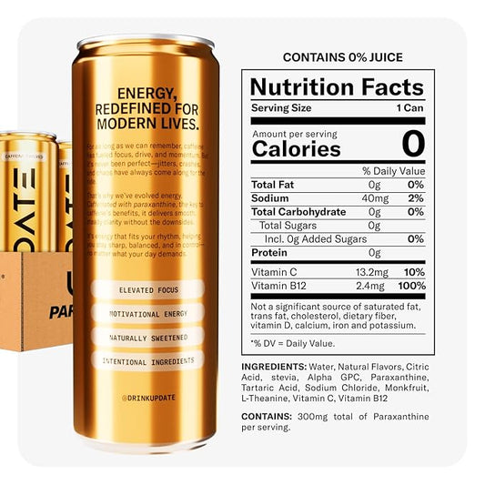 Drink Update No Sugar, Caffeine-Free Energy - Jitter and Crash Free, No Overstimulation, Healthy, Natural, Improved Focus, No Sucralose, No Artificial Flavors with Paraxanthine (Mandarin, 12 Pack)