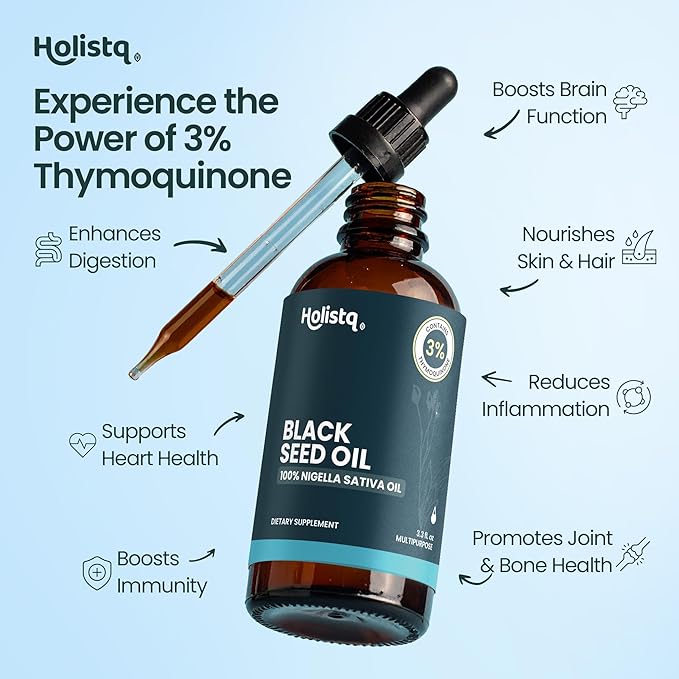 Black Seed Oil Organic Cold Pressed Drops 3% Thymoquinone 100mL | Cold Pressed Black Cumin Nigella Sativa Oil for Immune Support, Skin, Hair Health, Heart, Omega 369, Non-GMO, Vegan, Antioxidant Boost
