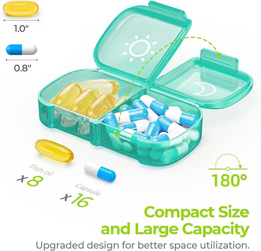 AUVON XL Weekly Pill Organizer 2 Times a Day, Pill Box 7 Day with One-Side Large Openings for Easy to Use, Cyan AM PM Pill Case for Medication, Vitamins, Fish Oils, Supplements