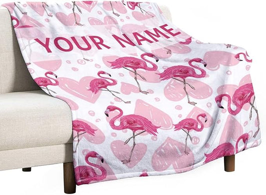 Custom Flamingo Blanket Gifts - 30 x 40 Inches Cute Flamingo Throw - Light Pink Soft Furry Plush Blankets for Chair