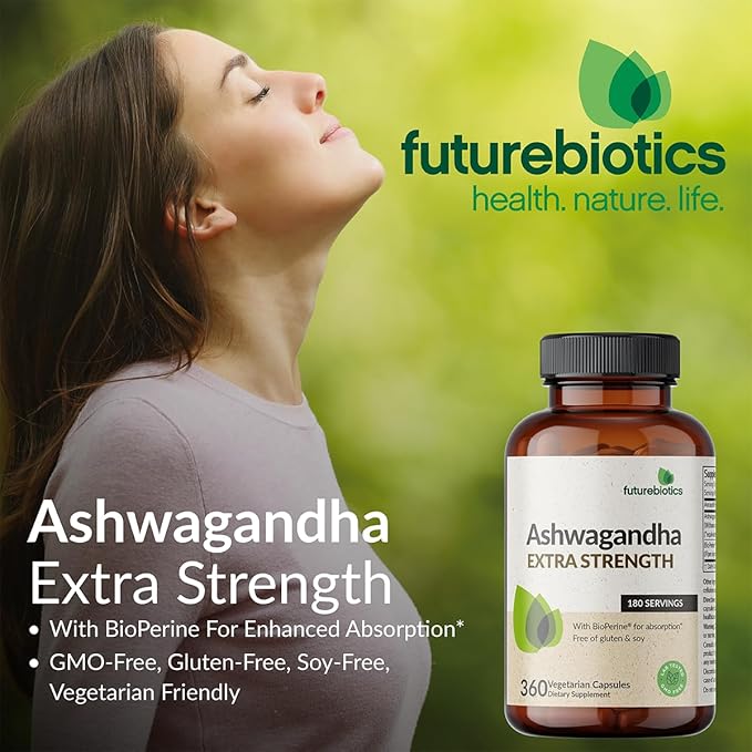 Futurebiotics Ashwagandha Extra Strength Stress & Mood Support with BioPerine - Non GMO Formula, 100 Vegetarian Capsules