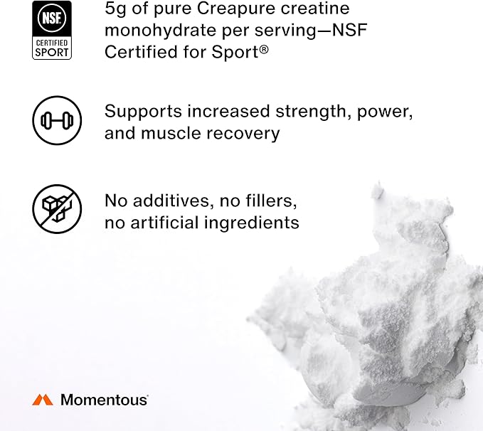 Momentous Creatine Monohydrate Powder - Creapure Creatine Powder - Supports Strength, Lean Muscle, & Recovery for Men & Women - NSF Certified for Sport - 5 g per Serving - 90 Servings