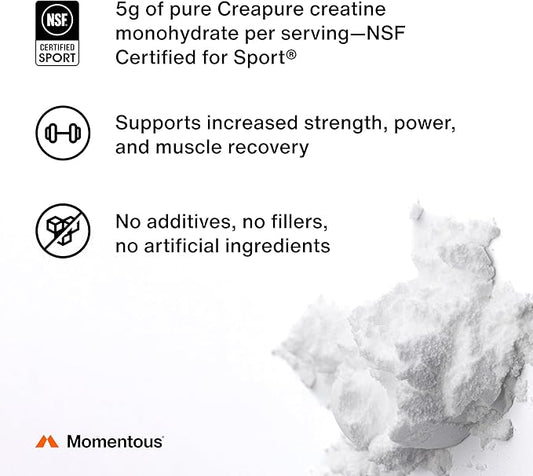Momentous Creatine Monohydrate Powder - Creapure Creatine Powder - Supports Strength, Lean Muscle, & Recovery for Men & Women - NSF Certified for Sport - 5 g per Serving - 90 Servings