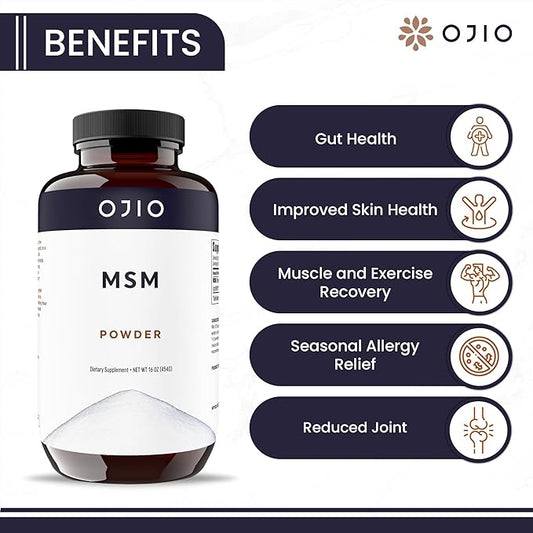 Pure OptiMSM MSM Powder - MSM Supplement - Joint, Skin, Hair, Nails - Kosher, Vegan, Gluten Free, Non-GMO, No Pesticides or Herbicides - 16 oz (Pack of 1)