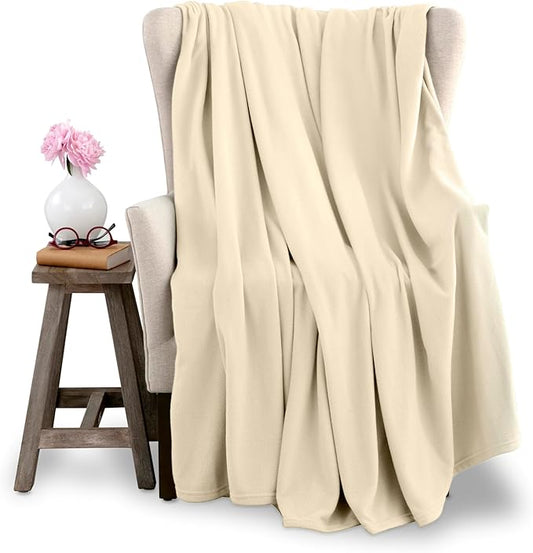 Full/Queen Size Microfleece Blanket | Fleece Bed Blanket | All-Season Comfort| Supersoft Lightweight Throw Blanket | Plush Throw Blanket for Bed Couch or Sofa | Travel Blanket | Pet-Friendly | Ivory