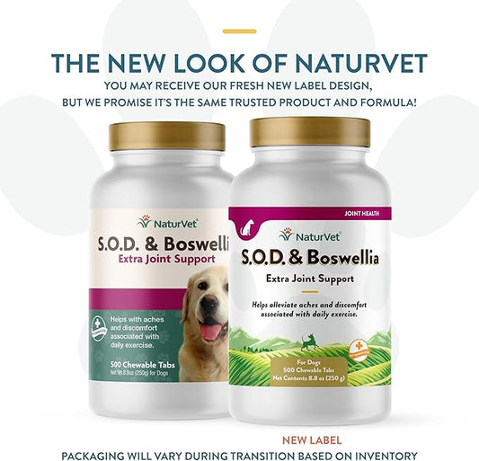 NaturVet S.O.D. & Boswellia Extra Joint Support Dog Supplement – Dog Hip Supplement – Helps Alleviate Aches, Pain – for Dog Flexibility, Healthy Joint Function – 500 Ct. Chewable Tablets