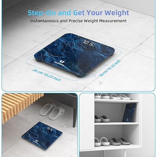 High Precision Digital Bathroom Scale with Step-On Technology LED Display Slim Design Max 180kg/400lb Marble Blue