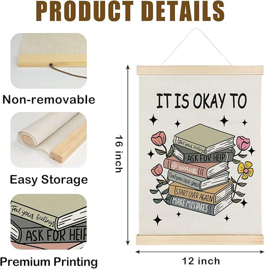 Nrleey It Is Okay to Mental Health Wall Decor with Wooden Poster Hanger - Therapy Office Decor, Inspirational Motivational Wall Art Posters for School Counselor Therapist Office, 12x16 Inch