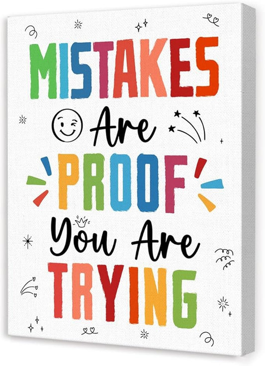Inspirational Mental Health Wall Decor,Mistakes Are Proof You Are Trying Wall Art,Motivational Canvas Wall Decor for Classroom Therapy Office Homeschool