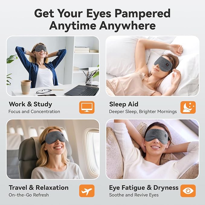 Fervidus Heated Eye Mask, Cordless Warm Eye Compress for Dry Eyes, Rechargeable, Eye Heating pad for Women Men, Washable Cover
