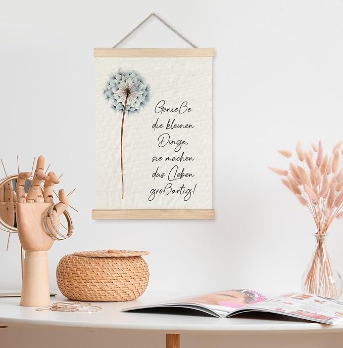Yomisex Inspirational German Dandelion Wish Wall Art Poster, Positive Affirmations Wall Decor, Motivational Wildflower Botanical Canvas Prints Wall Art Framed for Home Office, 12x16 Inch