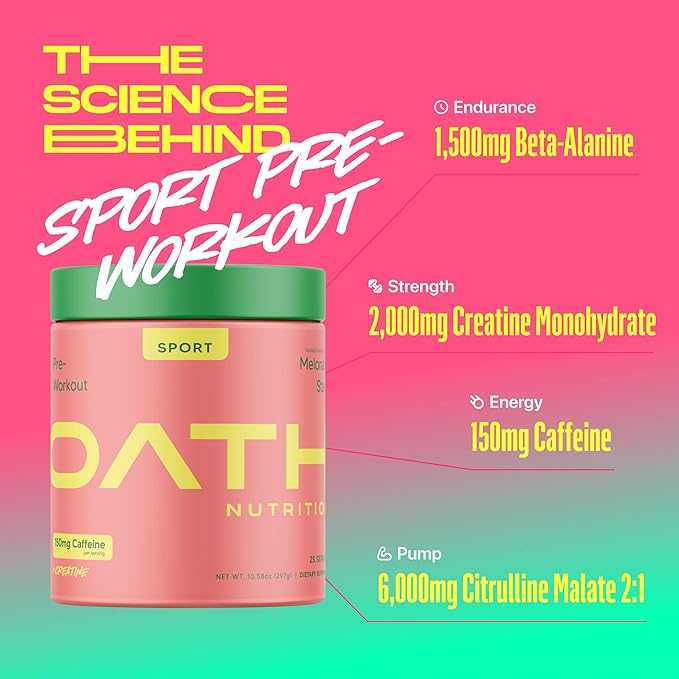 Sport Sugar Free Pre-Workout Powder, Melonade Stand, Contains Creatine Monohydrate, Caffeine and Beta Alanine, Pre Workout Powder for Women and Men, 25 Servings
