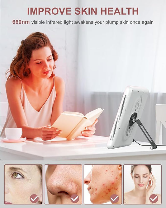 Red Light Therapy Panel, 225 Dual-Chip LEDs with 660nm Red & 850nm Near Infrared Light for Face, Skin, Sleep, Body Health, Portable Therapy Panel with Stand & Timer,White