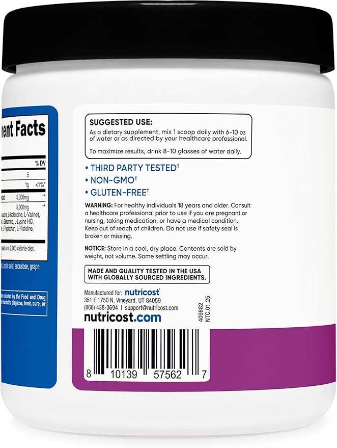 Nutricost Creatine + Aminos 30 Servings (Grape Flavored) - 5,000mg Creatine Monohydrate + 5000mg Amino BCAA Blend Per Serving