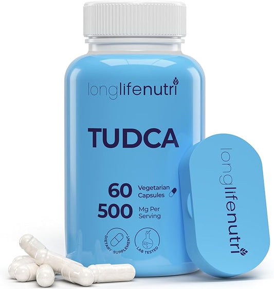 TUDCA - Tauroursodeoxycholic Acid Bile Salt, 500mg per Serving & 60 Vegetarian Capsules, Natural Ingredients, 30-Day Supply, Made in USA