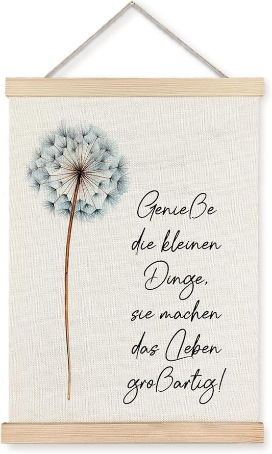Yomisex Inspirational German Dandelion Wish Wall Art Poster, Positive Affirmations Wall Decor, Motivational Wildflower Botanical Canvas Prints Wall Art Framed for Home Office, 12x16 Inch