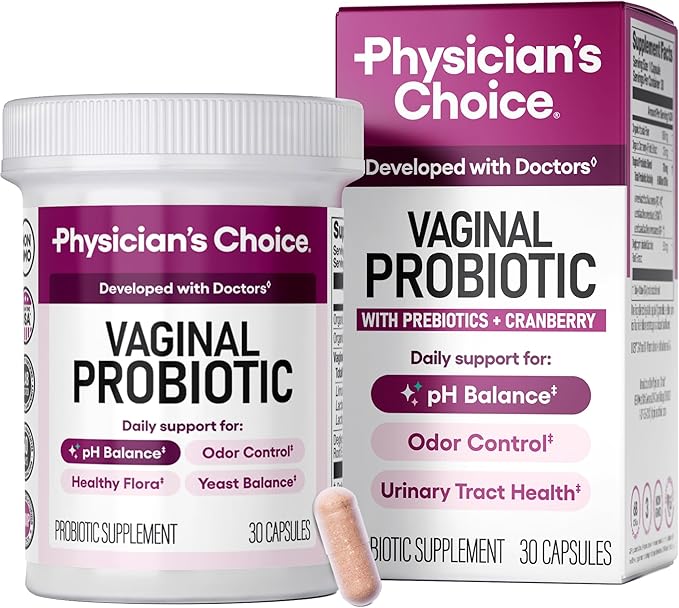 Physician's CHOICE Vaginal Probiotics for Women - pH Balance, Odor Control, Yeast Balance, Vaginal Flora, Moisture, Feminine Health - 6B CFU with Organic Prebiotics and Cranberry Extract - 30 CT