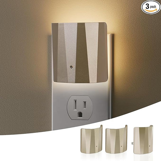 Dawnrise Plug in Night Lights for Wall, Dawn to Dusk Night Light with 3000K/5Lm, Backlit Nightlights for Bedroom, Kids Room, Hallway, Living Room, Kitchen, Stairway, Entrance (Champagne, 3 Pack)