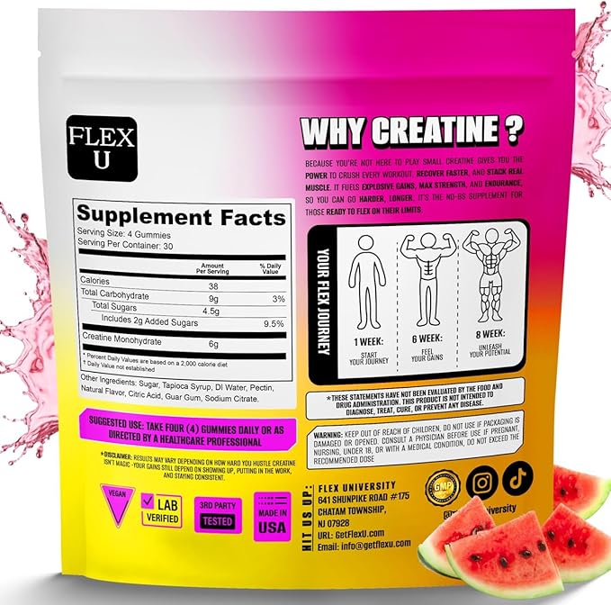 Creatine PreWorkout Gummies for Men Women 6g, Creatine Monohydrate Pre Post Workout Recovery Muscle Building Supplement Protein Chewables, Vegan Watermelon Creatina Gym Booty Growth Gains (120 Ct)