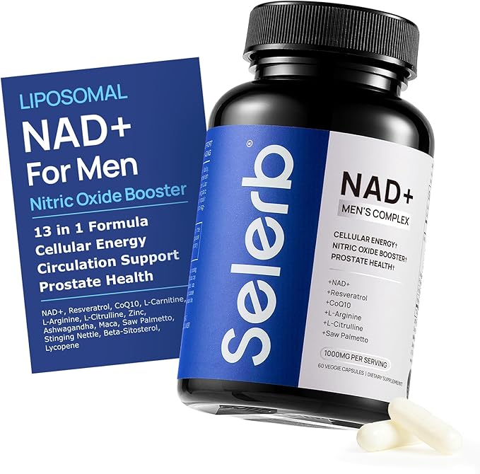 NAD+ Supplements for Men – Nitric Oxide Prostate Health Supplements for Men with Resveratrol, CoQ10, L Citrulline and Maca Root for Anti-Aging, Antioxidant & Cellular Energy Support 60 Capsules