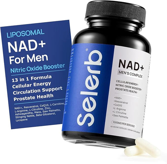 NAD+ Supplements for Men – Nitric Oxide Prostate Health Supplements for Men with Resveratrol, CoQ10, L Citrulline and Maca Root for Anti-Aging, Antioxidant & Cellular Energy Support 60 Capsules