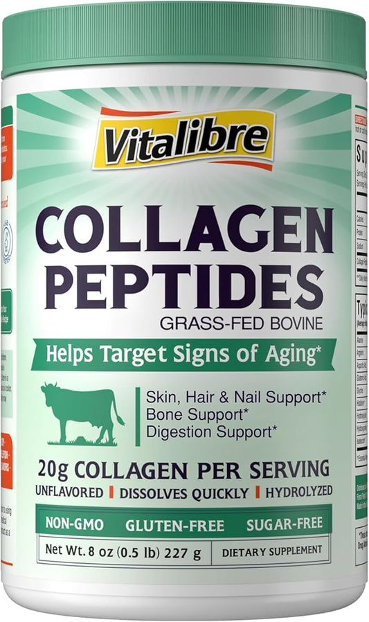 Bovine Collagen Peptides Powder for Women and Men, Grass-Fed Hydrolyzed Collagen Protein Type I & III, Skin, Hair, Nails, Bones, Digestion, Unflavored, Non-GMO, Keto & GF, 11 Servings, 8oz