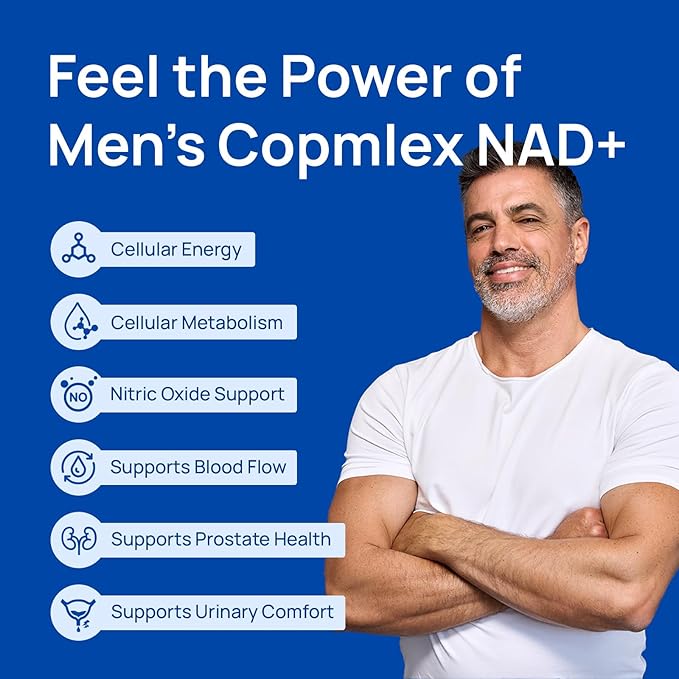 NAD+ Supplements for Men – Nitric Oxide Prostate Health Supplements for Men with Resveratrol, CoQ10, L Citrulline and Maca Root for Anti-Aging, Antioxidant & Cellular Energy Support 60 Capsules