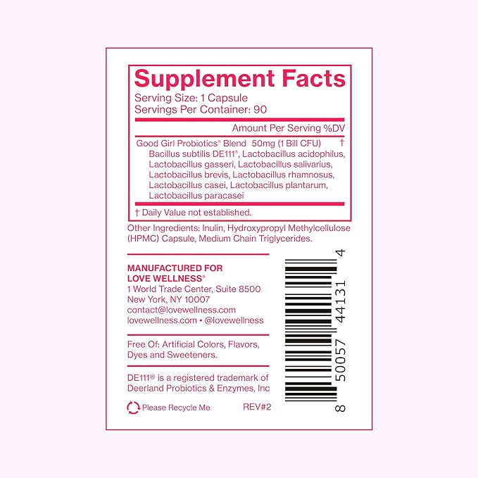 Love Wellness Good Girl Probiotics | Women’s Vaginal Health & pH Balance Supplement | 9-Strain Probiotic for Urinary Tract, Yeast, Odor & Immune Support | Gluten-Free | 90 CT, 90-Day Supply