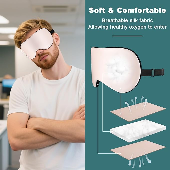 Sleep Mask, Real Natural Pure Silk Eye Masks with Adjustable Strap for Sleeping, Mulberry Silk Eye Sleep Shade Cover, Block Light Reduces Puffy Eyes Traveling Gifts