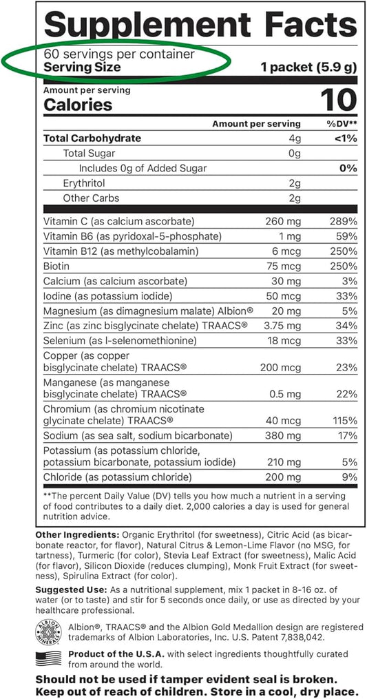 Jigsaw Health Electrolyte Supreme | Broad Spectrum of Electrolytes + Trace Minerals | Lemon-Lime Flavor | 60 Servings (Packets)