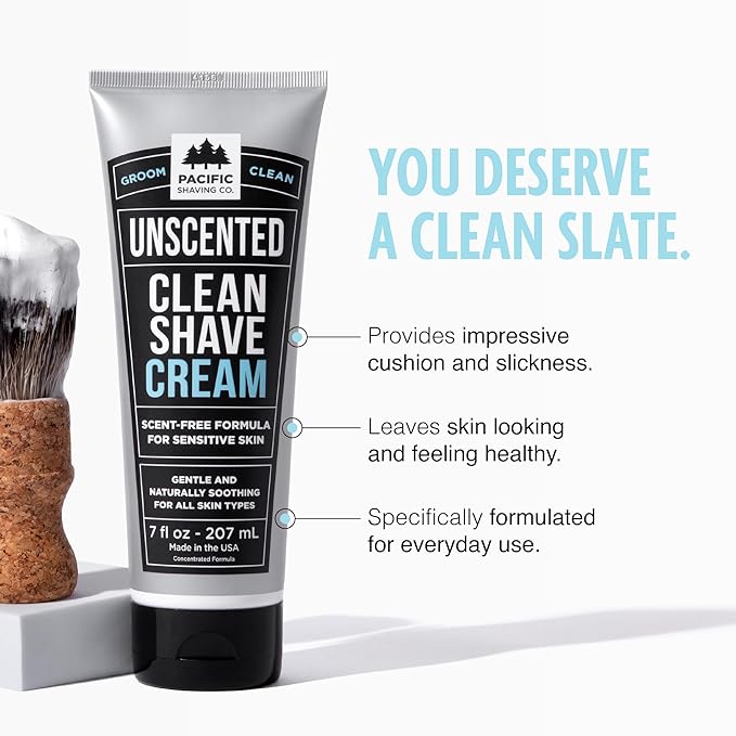 Pacific Shaving Company Clean Shaving Cream - Shea Butter + Vitamin E Shave Cream for Hydrated Sensitive Skin - Clean Formula for a Smooth, Anti-Redness + Irritation-Free Shave Cream (7 Oz, 2 Pack)
