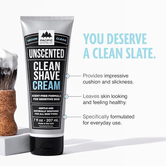 Pacific Shaving Company Clean Shaving Cream - Shea Butter + Vitamin E Shave Cream for Hydrated Sensitive Skin - Clean Formula for a Smooth, Anti-Redness + Irritation-Free Shave Cream (7 Oz)