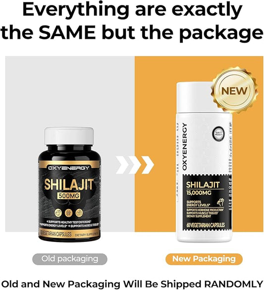 OxyEnergy Shilajit Capsules for Men and Women,Pure Himalayan Shilajit 15,000mg,Stamina & Immune Support,60 Vegetarian Capsules