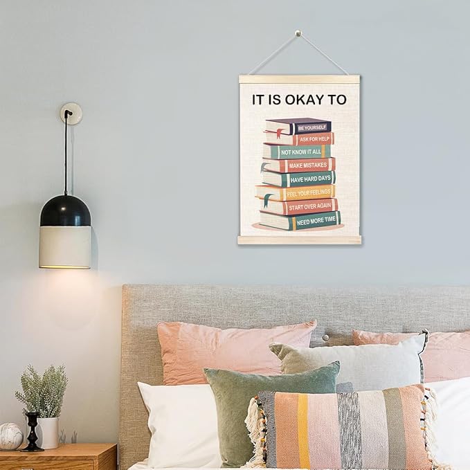 Ecezatik Mental Health It's OK to Be Yourself Poster Hanger Frame, Mental Health Awareness Posters Wall Decor for Classroom Therapy Office School Counselor Office Calm Down Corner, 12x16 Inches