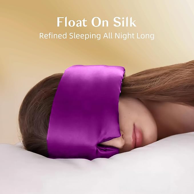 Silk Sleep Mask for Women and Men, Side Sleeper, 22 Momme Pure Mulberry Silk Total Blackout 100% Mulberry Eye Mask with Adjustable Headband Full Size, Eye Masks for Sleeping and Travel