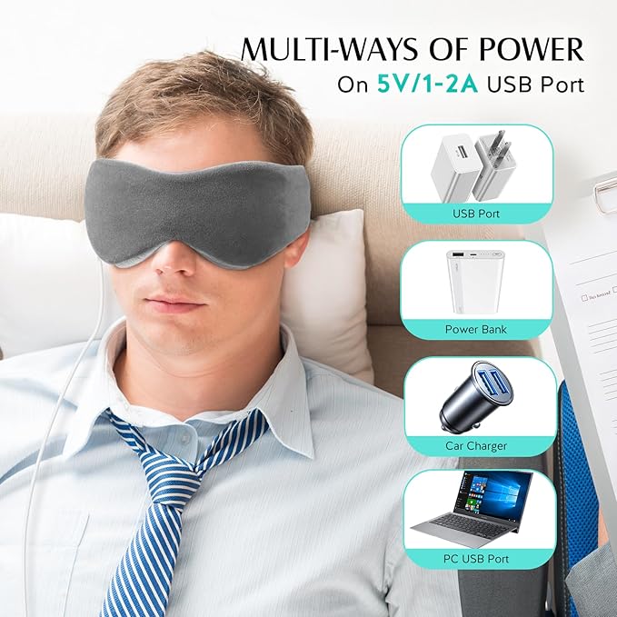 YFONG Heated Eye Mask, Warm Eye Compress Mask for Dry Eyes, USB Electric Heating Pad with Temperature & Timer Control, Dry Sleep Mask for Relax & Reduce Strain Dark Circle Stye Treatment, Grey