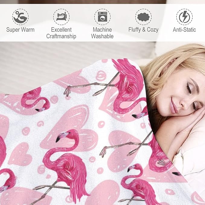 Flamingo Blanket Gifts - 40 x 50 Inches Cute Flamingo Throw for Kids - Light Pink Cozy Fuzzy Plush Blankets for Sofa