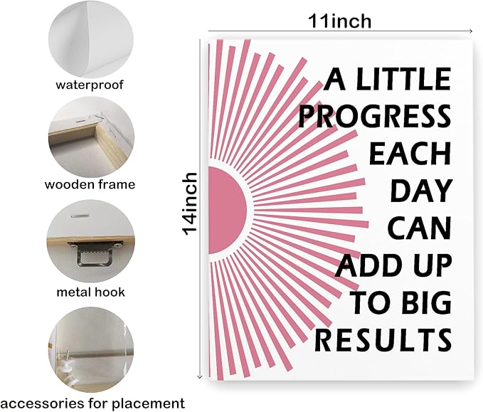 Pugwak Positive Affirmations Wall Decor Canvas Prints - Motivational Framed Canvas Sun Inspirational Pink Wall Art Painting Artwork for Therapy Office Nursery Bedroom Decor Prints 11×14 Inch