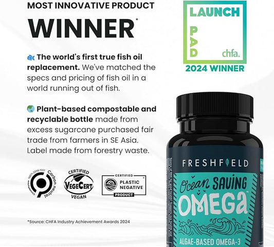 Ocean Saving Omega, Algae Omega 3, DHA Supplement, 6-Month Supply, Highest Levels of DHA per Capsule (440 mg), w/DPA