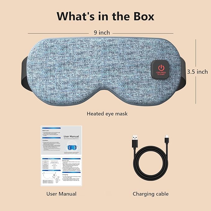 Heated Eye Mask Cordless for Dry Eyes with Replaceable Shell,Buit-in 1000mAh Battery, Eye Relief, Improved Sleep, Light Blocking Warm Eye Compress Washable Eye Heating pad for Travel Family,Best Gift