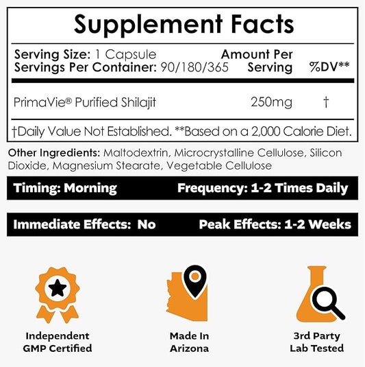 Nootropics Depot PrimaVie Shilajit Capsules | 250mg | 30 Count | Purified Extract | Ayurveda Supplement | Supports Mitochondrial Function + Boosts Endurance