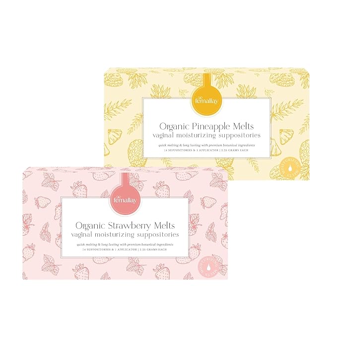 Femallay Organic Vaginal Moisturizing Suppository Melts Variety Pack - 100% Natural Suppositories for Vaginal Odor and Dryness Relief, Ultra-Hydrating Fast-Acting Comfort (Strawberry & Pineapple)