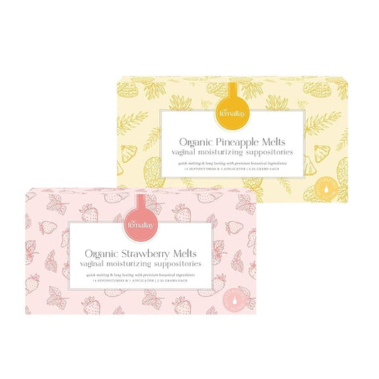 Femallay Organic Vaginal Moisturizing Suppository Melts Variety Pack - 100% Natural Suppositories for Vaginal Odor and Dryness Relief, Ultra-Hydrating Fast-Acting Comfort (Strawberry & Pineapple)